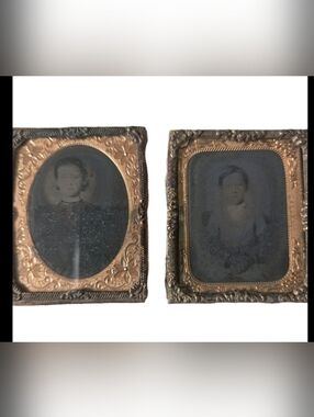 Antique Ambrotype Portrait Pair Civil War Era Children Brother Sister 1850s